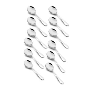 Shapes Artic Stainless Steel Soup Spoons, Set of 12 Pcs. (19.5 cm) | Stylish & Fancy Round Stainless Steel Long Silverware Soup Spoon Set