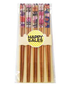 happy sales 5 pairs chopsticks flower & leaves design natural #7193