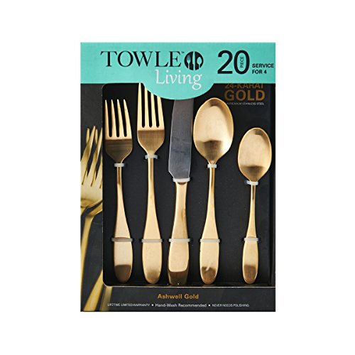 Towle Living 20-Piece Ashwell Gold Forged Stainless Steel Flatware Set, Service of 4