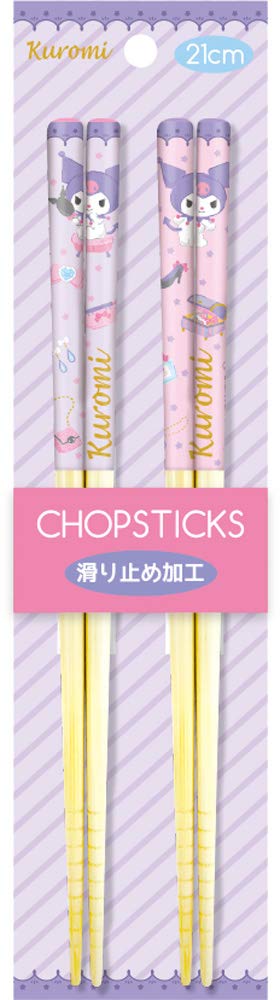 Tee's Factory Sanrio Happiness Girl Kuromi Bamboo Chopsticks Set of 2, 8.3 inches (21 cm)