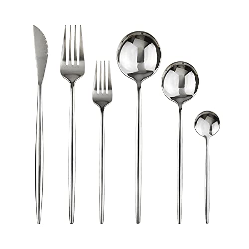 Snplowum Silver 36-Pieces Silverware Flatware Mirror Polished Dinnerware, 18/0 Stainless Steel Cutlery Set For Home Kitchen Party Hotel Restaurant Wedding Service for 6