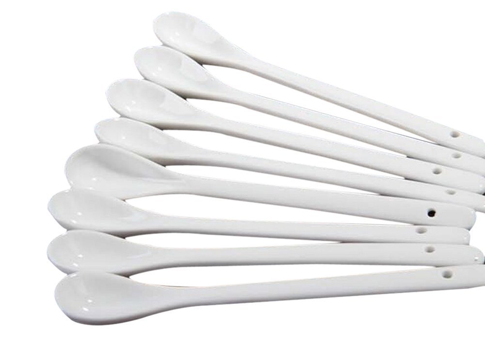 Set of 4 White Long Handle Ceramic Spoons for Tea Coffee Ice Cream Cutlery Mixer