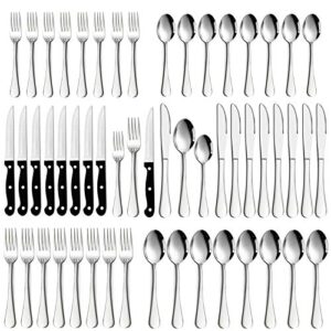 48-Piece Silverware Set with Steak Knives, Stainless Steel Flatware Cutlery Set for 8, Modern Tableware Eating Utensils for Home Hotel, Include Knives Forks Spoons, Mirror Polished, Dishwasher Safe