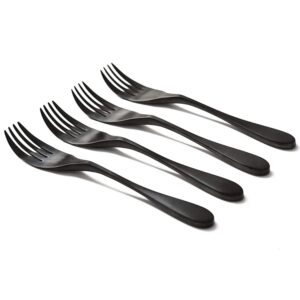 knork original stainless steel metal utensils titanium coated stainless fork, 4 piece set, matte black