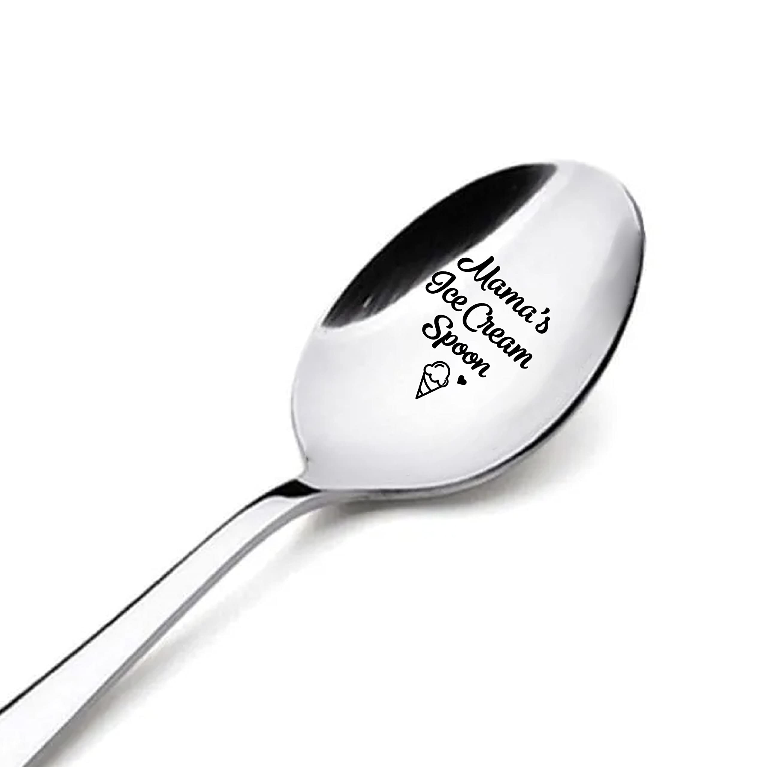 ZBBFSCSB Mama's Ice Cream Spoon Funny Engraved Spoon with Gift Box, Funny Spoon Gift Gift for Mom Grandma, Ice Cream Lovers Gifts for Mom Grandma, Birthday Valentine Mother's Day Gift for Mom