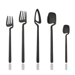 jashii matte black silverware set 304 stainless steel flatware set utensil set 20-piece modern cutlery set hanging cup birthday wedding gift