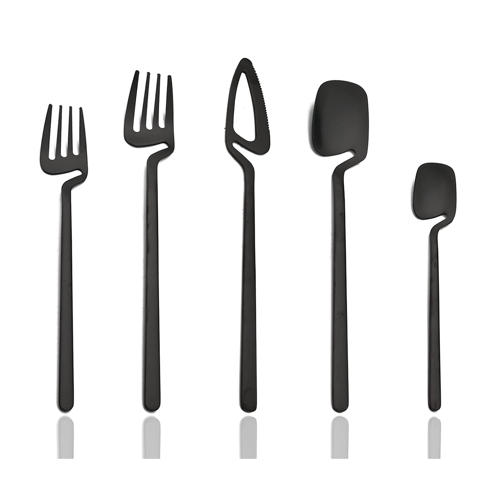 JASHII Matte Black Silverware Set 304 Stainless Steel Flatware Set Utensil Set 20-piece Modern Cutlery Set Hanging Cup Birthday Wedding Gift