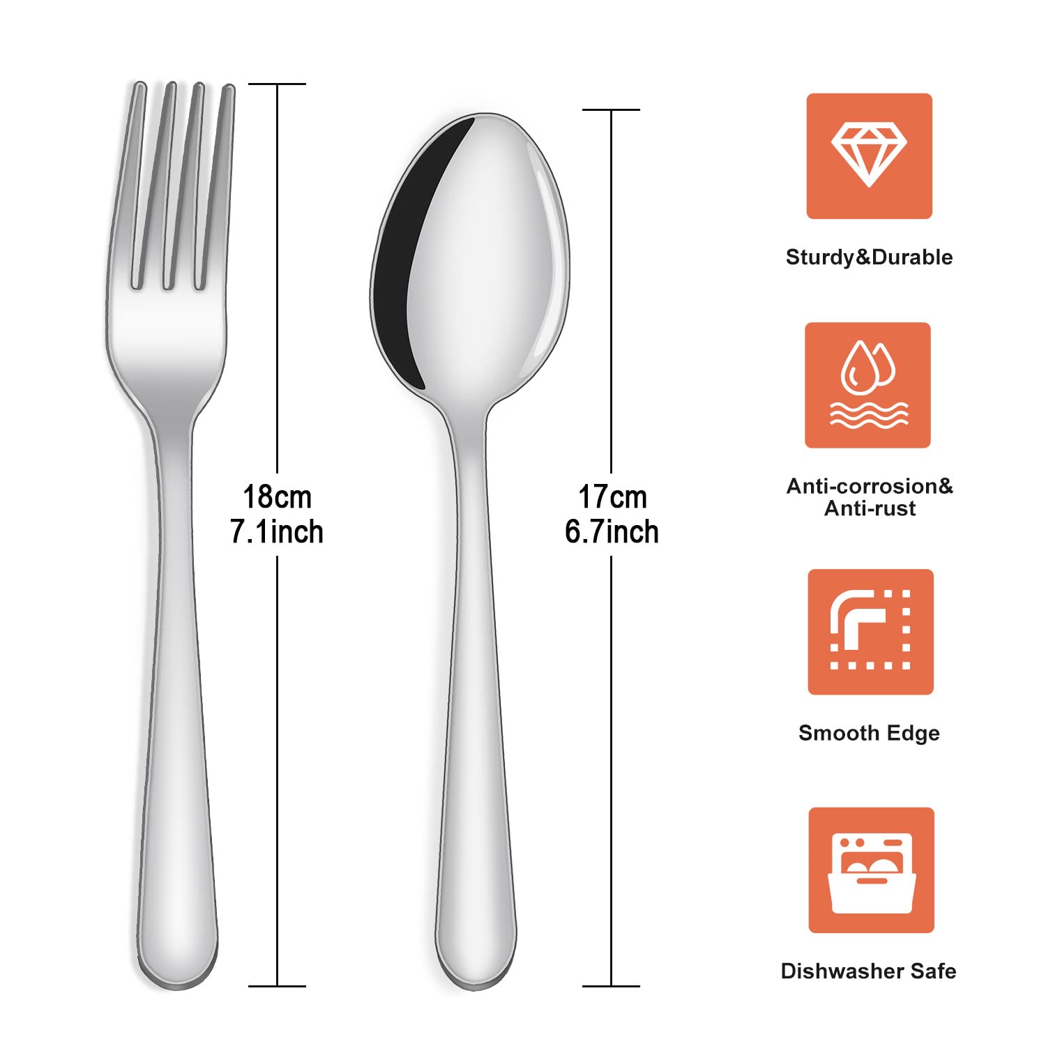 Unokit 48-piece Forks and Spoons Set, contain 36 spoons and 12 forks, Mirror Polished, Spoons and Forks Set for Restaurants/Hotels/Canteens/Cafeteria, Dishwasher Safe