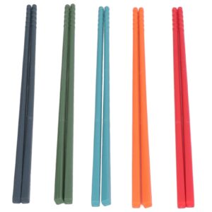 Fdit 5 Pairs Reusable Chopsticks, 24cm 5 Color Chopsticks Set Silicone Stainless Steel Chopsticks Non-Slip Kitchen Tableware