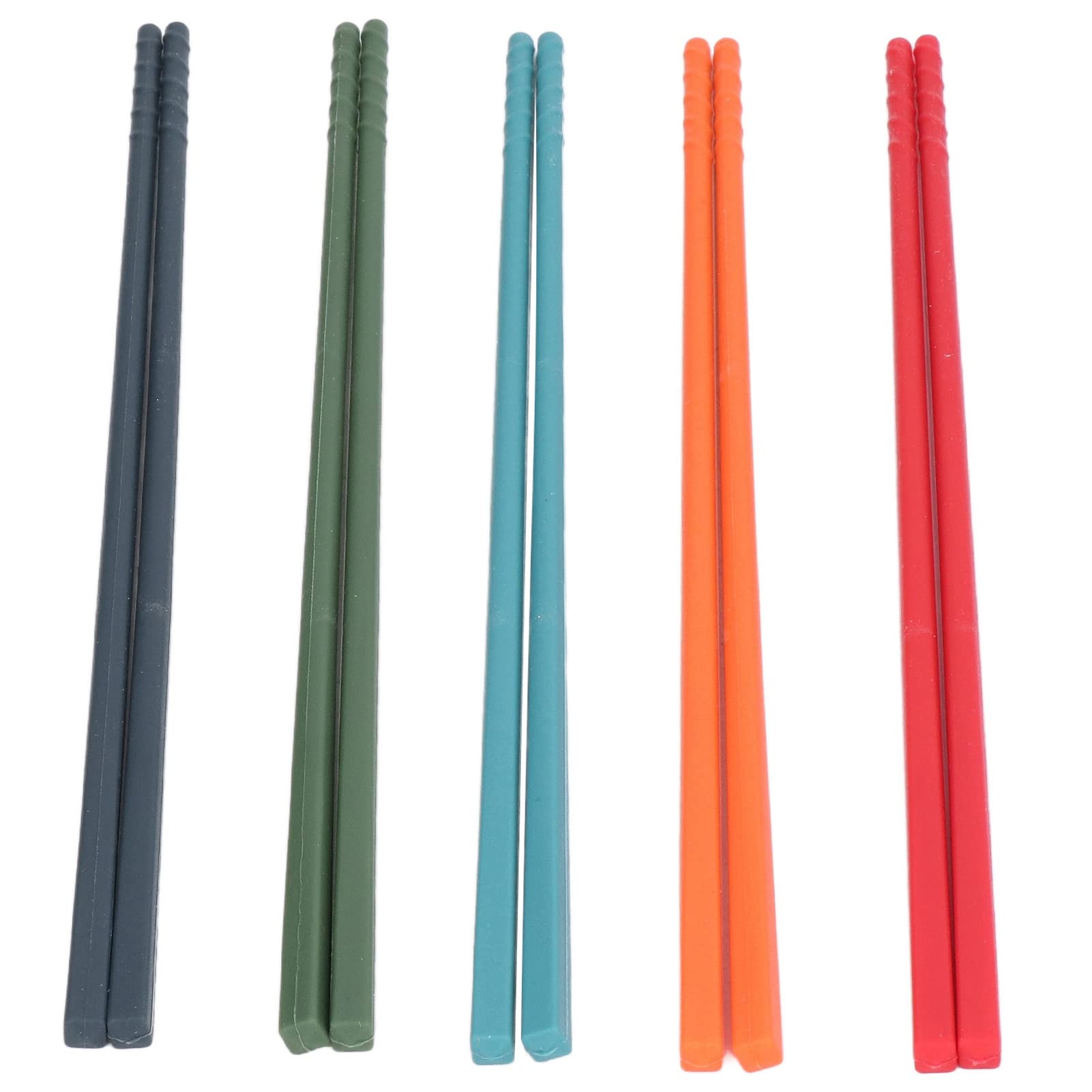 Fdit 5 Pairs Reusable Chopsticks, 24cm 5 Color Chopsticks Set Silicone Stainless Steel Chopsticks Non-Slip Kitchen Tableware