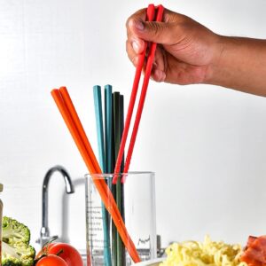 Fdit 5 Pairs Reusable Chopsticks, 24cm 5 Color Chopsticks Set Silicone Stainless Steel Chopsticks Non-Slip Kitchen Tableware