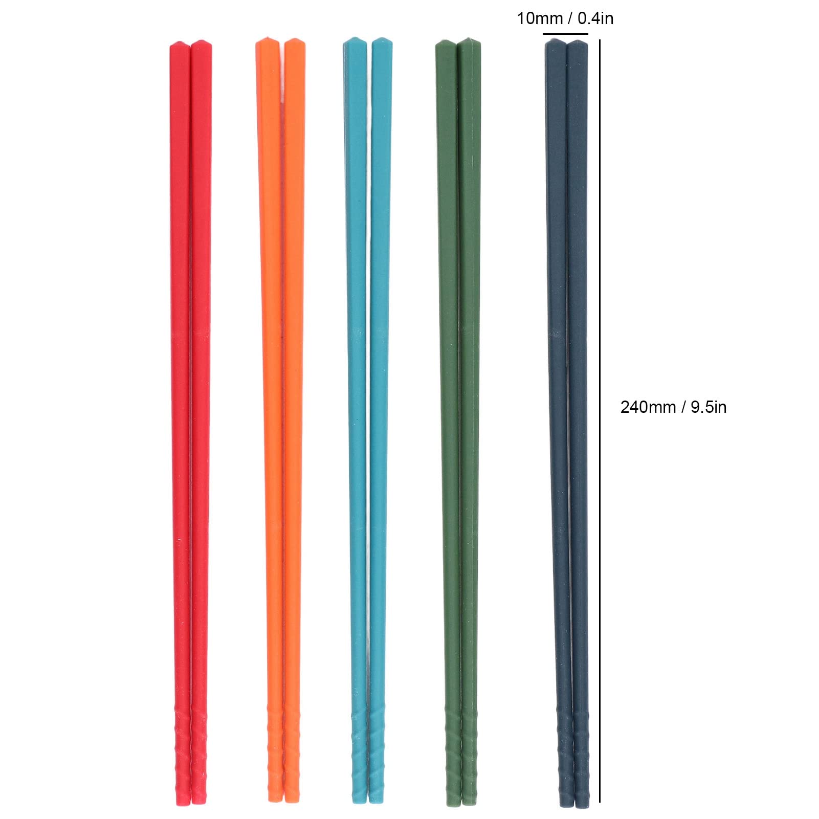 Fdit 5 Pairs Reusable Chopsticks, 24cm 5 Color Chopsticks Set Silicone Stainless Steel Chopsticks Non-Slip Kitchen Tableware