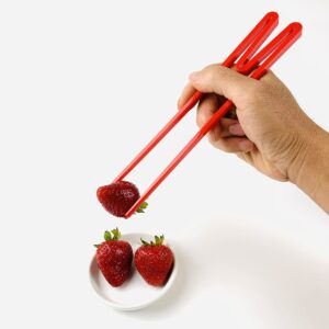 JapanBargain 2213, Reusable Training Chopsticks Plastic Connected Chopsticks Helper for Adult and Children, Red, 2 Pair