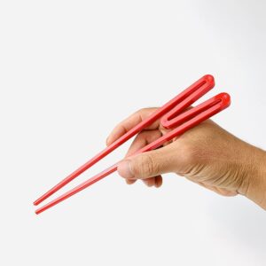 JapanBargain 2213, Reusable Training Chopsticks Plastic Connected Chopsticks Helper for Adult and Children, Red, 2 Pair