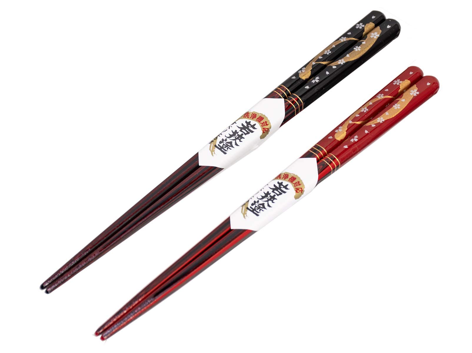 Kawai Japanese Wooden Chopsticks Reusable 2 Pairs in Gift Box, Nippon Scenery Sakura Black and Red [ Made in Japan /Handcrafted ]