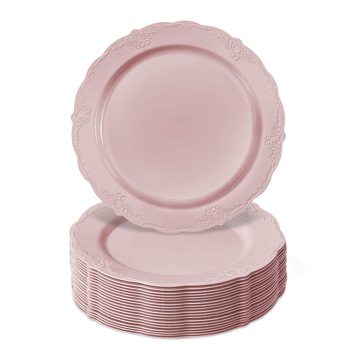 Silver Spoons 20 Premium Reusable Plastic Salad Plates | Vintage - Blush | 9'