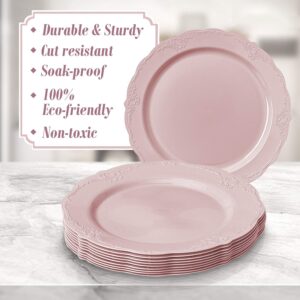 Silver Spoons 20 Premium Reusable Plastic Salad Plates | Vintage - Blush | 9'