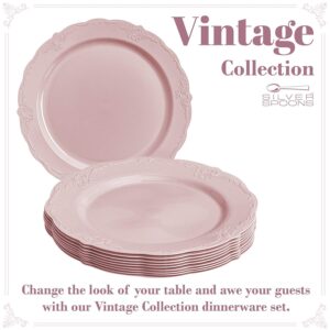 Silver Spoons 20 Premium Reusable Plastic Salad Plates | Vintage - Blush | 9'