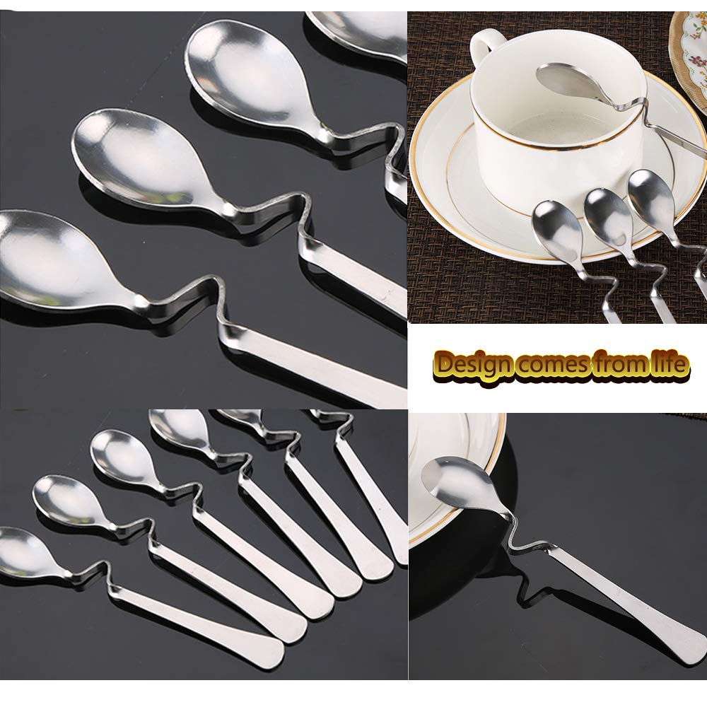 6 Sets of Stainless Steel Mini Coffee Spoons Mixing Spoons Cake Dessert Spoons Horizontal Hanging Spoons