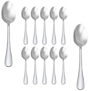 dinner spoon set - stainless steel spoons set of 12 | food grade spoons - tea spoon | durable metal dessert silverware spoon for home, kitchen or restaurant - 6.2 inches