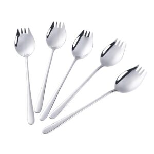 Buyer Star Silver Sporks 2 in 1 Spoons Forks 5 Pieces Stainless Steel Reusable Metal Korean Soup Dinner Spoons Camping Flatware