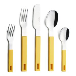 annova silverware set 20 pieces stainless steel cutlery color block handle modern style flatware - 4 x dinner knife; 4 x dinner fork; 4 x salad fork; 4 x dinner spoon; 4 x dessert spoon (yellow)