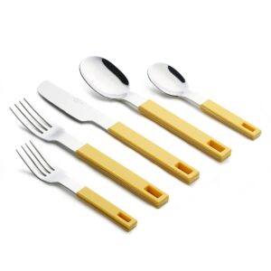 ANNOVA Silverware Set 20 Pieces Stainless Steel Cutlery Color Block Handle Modern Style Flatware - 4 x Dinner Knife; 4 x Dinner Fork; 4 x Salad Fork; 4 x Dinner Spoon; 4 x Dessert Spoon (Yellow)