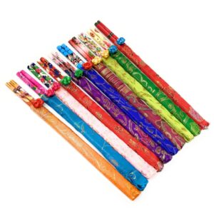 20 (10 pairs) Elegant Bamboo Chopsticks With Brocade Pouch by Asian Home [ Colors may vary ] .