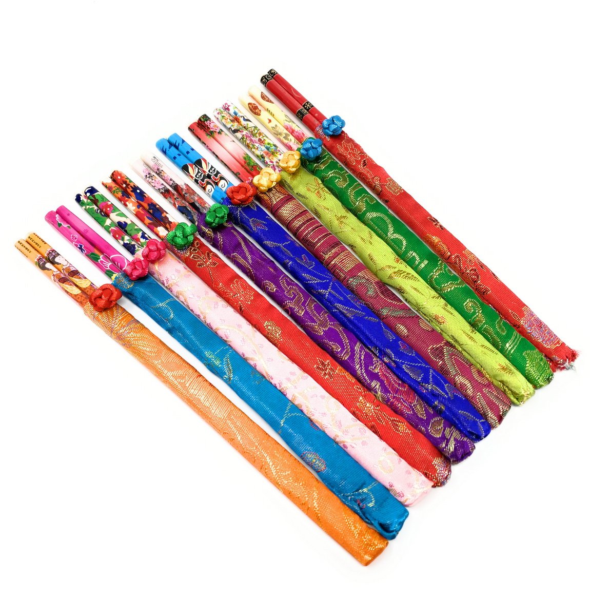 20 (10 pairs) Elegant Bamboo Chopsticks With Brocade Pouch by Asian Home [ Colors may vary ] .