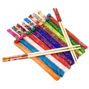 20 (10 pairs) Elegant Bamboo Chopsticks With Brocade Pouch by Asian Home [ Colors may vary ] .