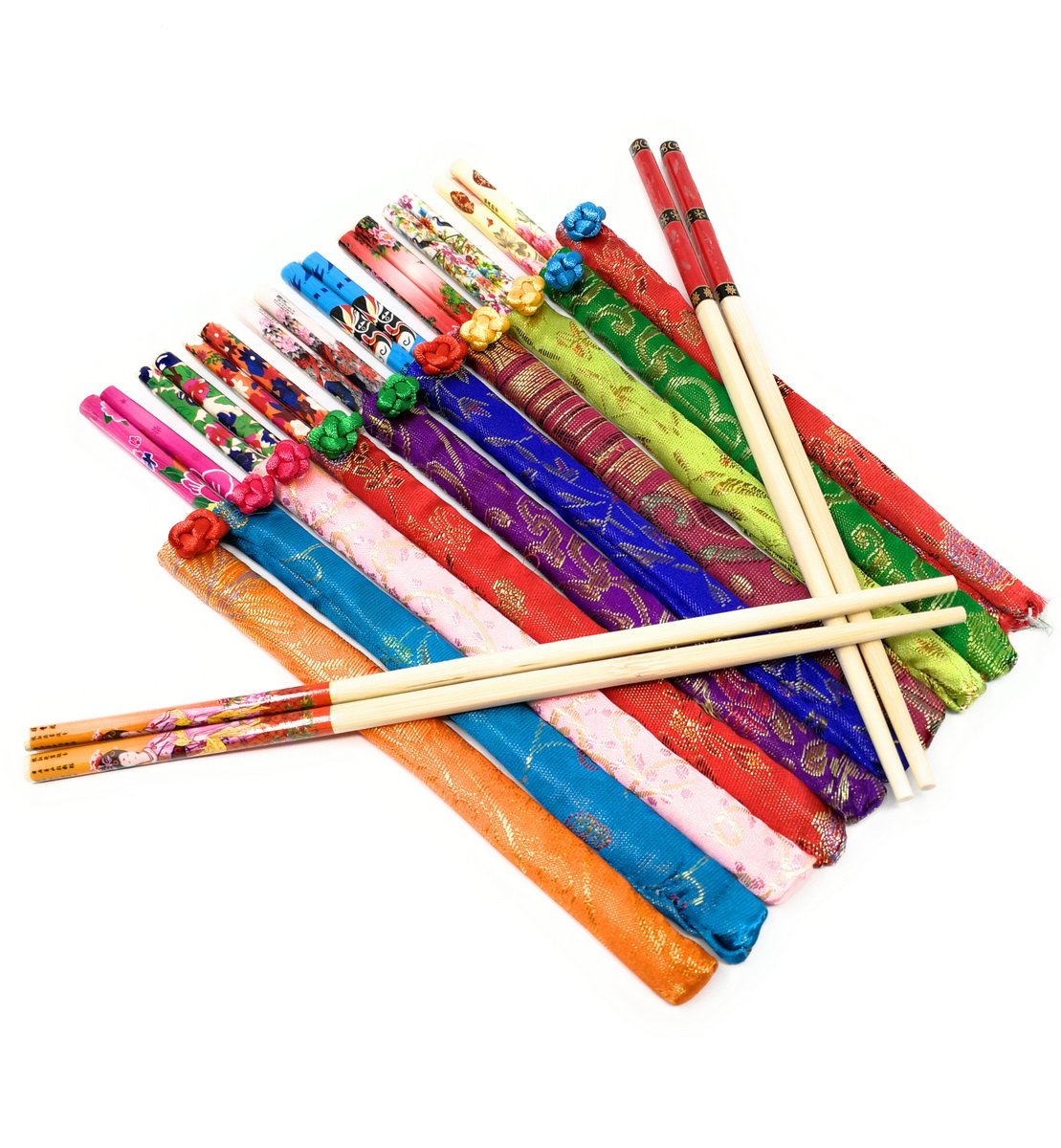 20 (10 pairs) Elegant Bamboo Chopsticks With Brocade Pouch by Asian Home [ Colors may vary ] .