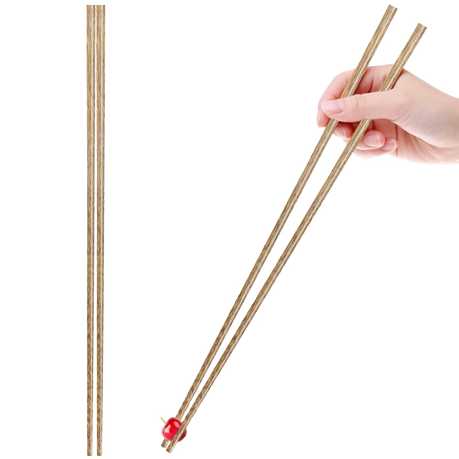 2 Pairs Classic 16.5 Inches Wooden Chopsticks Extra Long Splashproof for Frying Hotpot Cooking Noodles, Premium Natural Wenge Wood Chopsticks Gift Set Dishwasher Safe Reusable Heatproof Oilproof