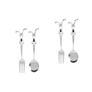 soimiss 4 pcs bunny fork spoon set stainless steel easter rabbit cutlery set easter bunny flatware silverware set eating utensils tableware