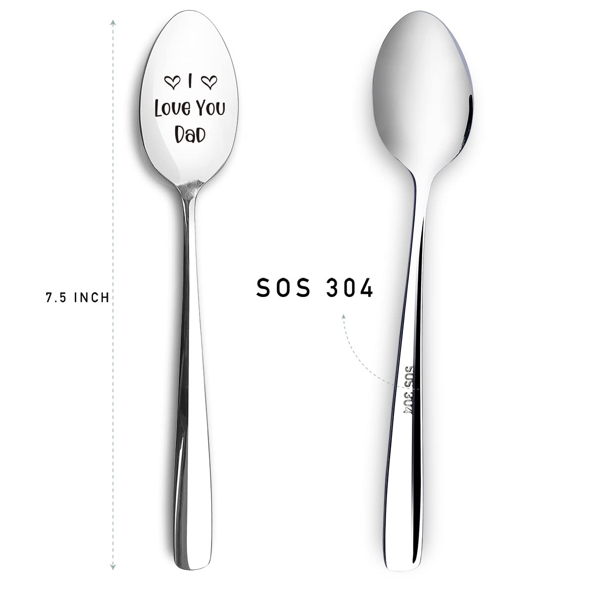 I Love You Dad Spoon Engraved Funny Gift for Father, Ice Cream Tea Coffee Cereal Lover Spoon Best Dad Thanksgiving Christmas Birthday Gifts