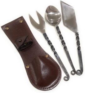 nauticalmart medieval feasting set 3 pieces cutlery knife, fork, spoon with leather case