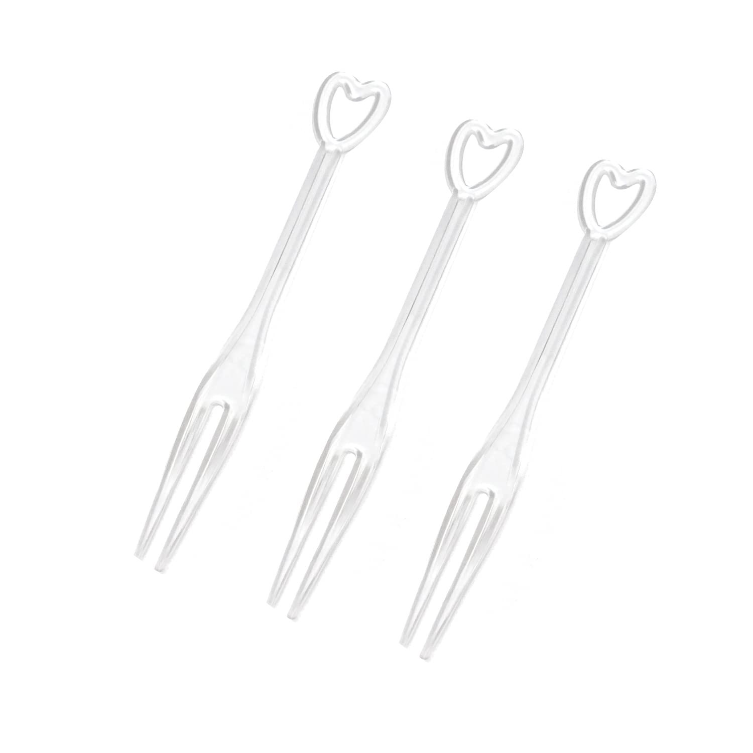 Honbay 200PCS Transparent White Disposable Fruit Forks Dessert Forks Cake Forks Appetizer Forks Plastic Cocktail Picks Sticks Cute Heart Shaped Food Picks