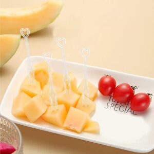 Honbay 200PCS Transparent White Disposable Fruit Forks Dessert Forks Cake Forks Appetizer Forks Plastic Cocktail Picks Sticks Cute Heart Shaped Food Picks