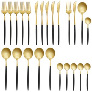 zalaxt gold silverware set, 24-piece stainless steel flatware, flatware set for 6, knife fork spoon, home dinnerware tableware set for 6, cutlery set, include knives/forks/spoons