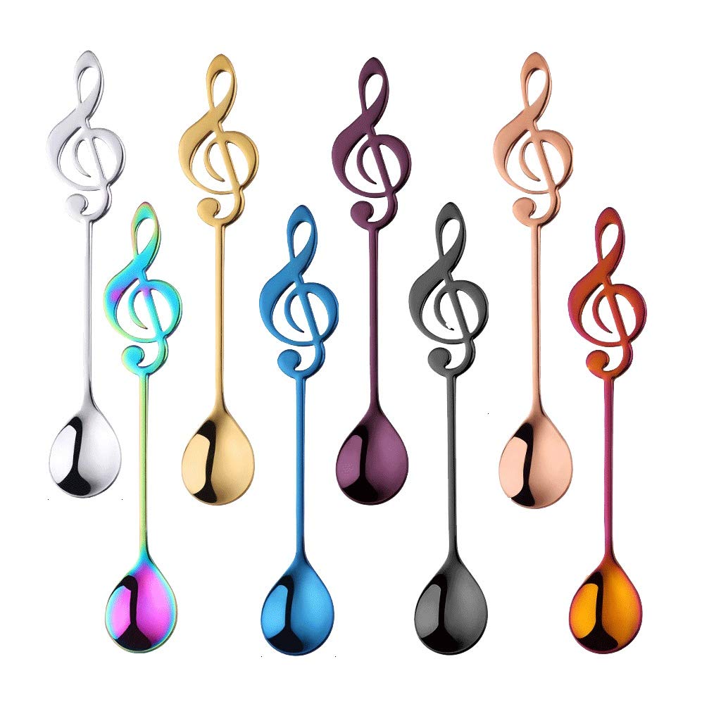 Table Spoons Music Note Spoons 8-Pack Teaspoons Colorful Dessert Spoon,304 Stainless Steel Musical Notation Shaped Coffee Spoons (multi-color) Soup Spoons (Size : S8)