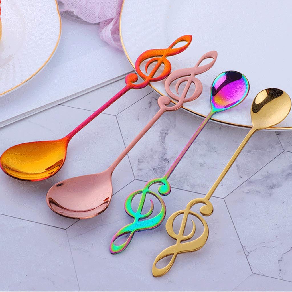 Table Spoons Music Note Spoons 8-Pack Teaspoons Colorful Dessert Spoon,304 Stainless Steel Musical Notation Shaped Coffee Spoons (multi-color) Soup Spoons (Size : S8)