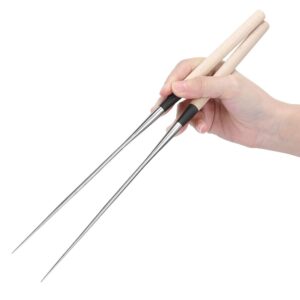 1 Pair Reusable Chopsticks, Stainless Steel Cooking Chopsticks Japanese Sushi Chopstick with Wood Handle(S)