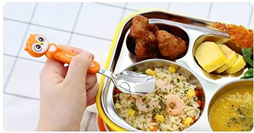 Edison Friends Spoon + Chopstick + Folk + Wide Case 4P Set for Right Hand Use, Rabbit, Soft Silicone Ring, Hygienic Stainless Steel