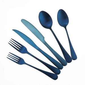 gugrida 24-piece titanium blue plated stainless steel flatware set, travel cutlery include knife fork spoon service for 4,healthy & eco-friendly silverware - matte elegant modern eating utensils