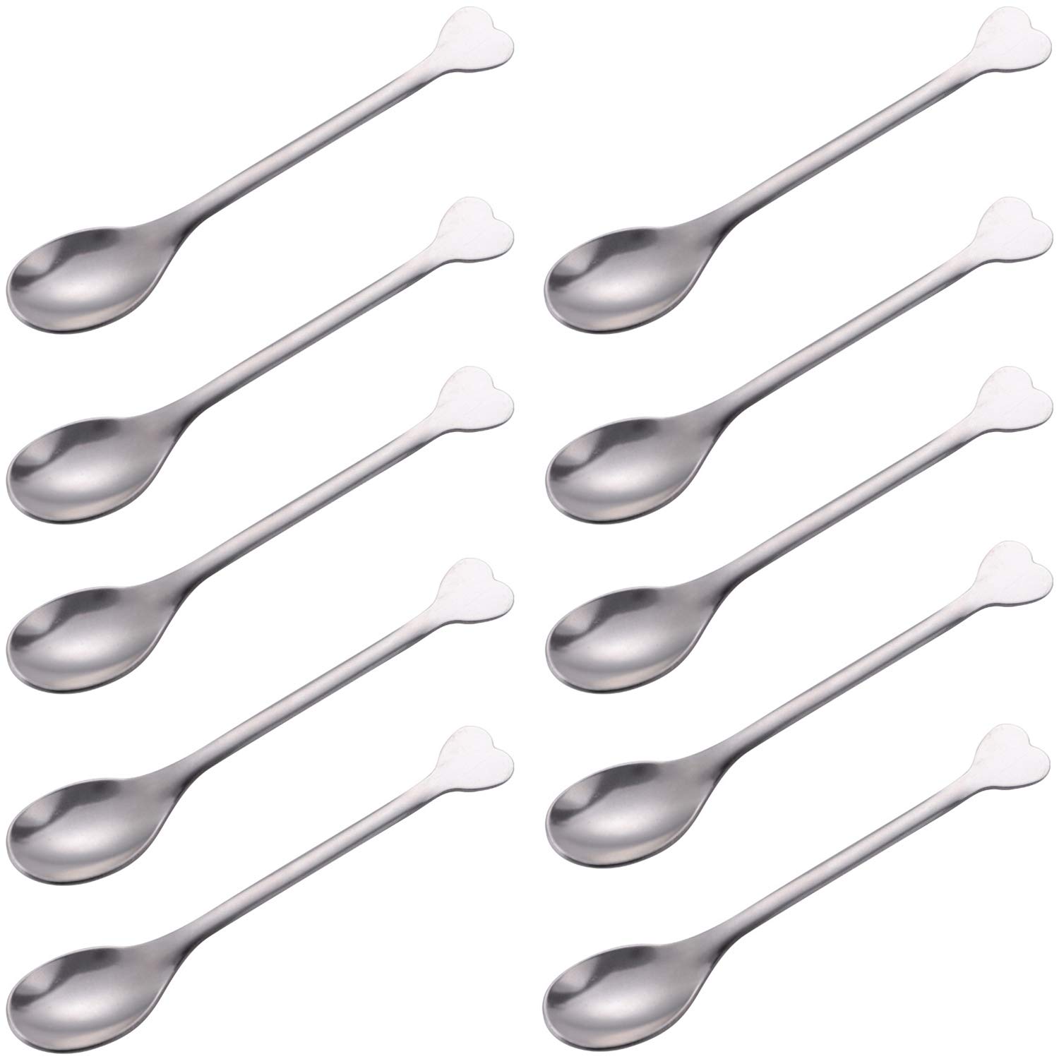 Goeielewe Mini Dessert Spoons Set of 10, Stainless Steel Demitasse Spoons Mini Espresso Coffee Spoons, Small Spoons for Dessert, Tea, Appetizer - Heart-shaped Handle, 4.5-Inch