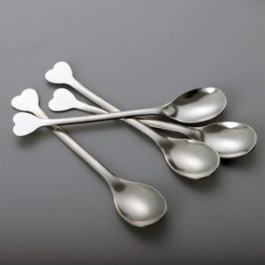 Goeielewe Mini Dessert Spoons Set of 10, Stainless Steel Demitasse Spoons Mini Espresso Coffee Spoons, Small Spoons for Dessert, Tea, Appetizer - Heart-shaped Handle, 4.5-Inch