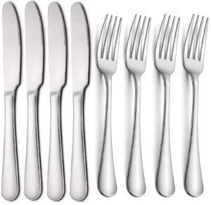 lazooy dinner knives stainless steel table knife and forks for dessert and steak butter knives heavy duty, set of 8 (4 dinner knives + 4 forks)