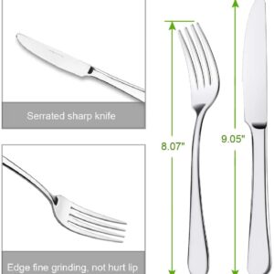 Lazooy Dinner Knives Stainless Steel Table Knife and Forks for Dessert and Steak Butter Knives Heavy Duty, Set of 8 (4 Dinner Knives + 4 Forks)