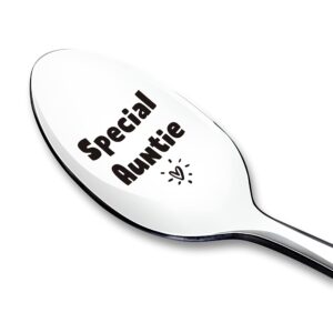 special auntie spoon engraved funny gift for new aunt sister, ice cream tea coffee cereal lover spoon best thanksgiving christmas birthday gifts