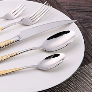 Silverware Set Stainless Steel Flatware Tableware Cutlery Set Include Knife Fork Spoon Gold Silver Cutlery Set 5 Pcs(Gold)