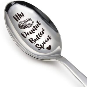 my peanut butter spoon funny stainless steel engraved spoon, long handle peanut butter spoon, coffee tea spoon, dessert ice cream spoon, for peanut butter lover boy girl christmas gift